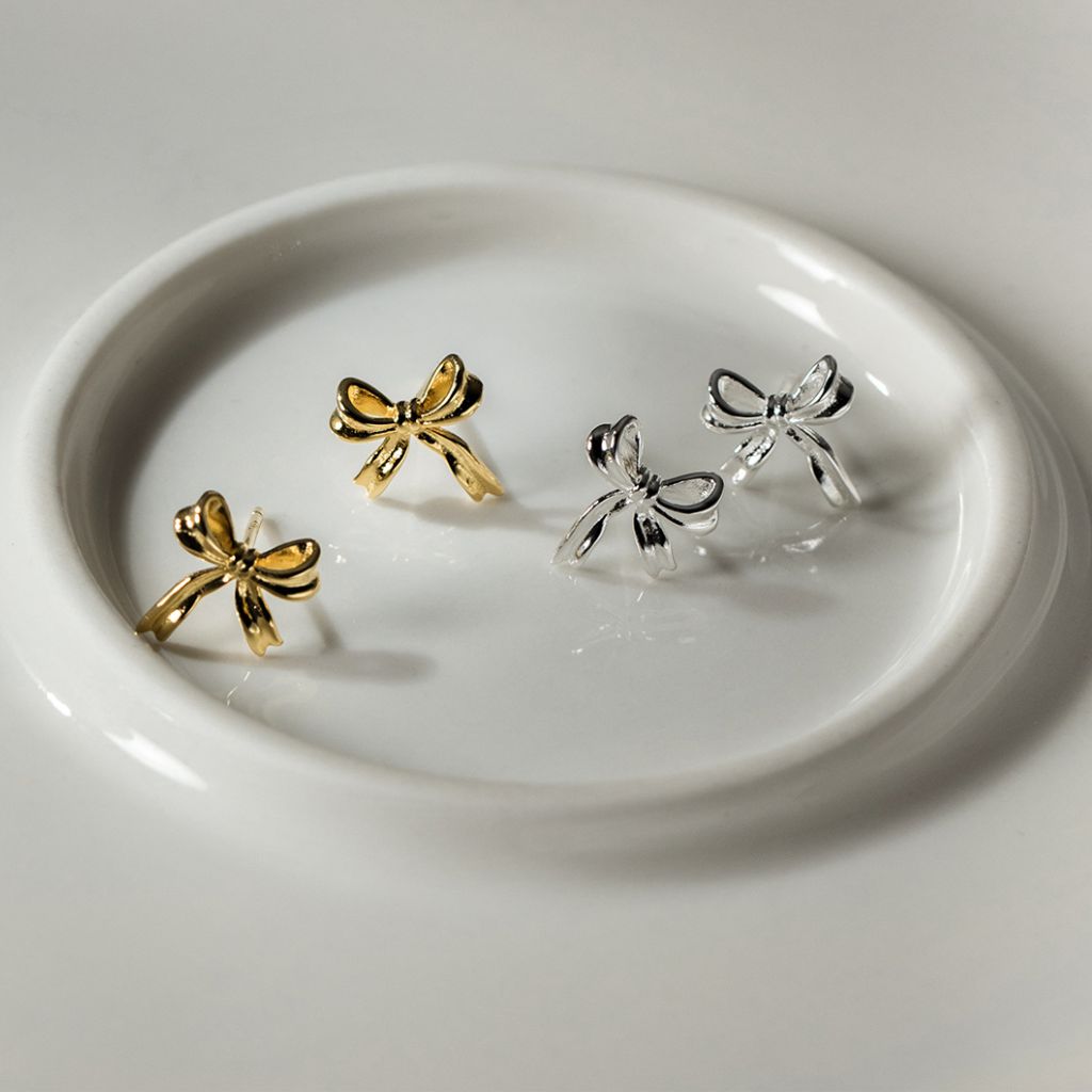925 Sterling Silber Schleifen-Ohrstecker - Bowknot Design, Rhodiniert